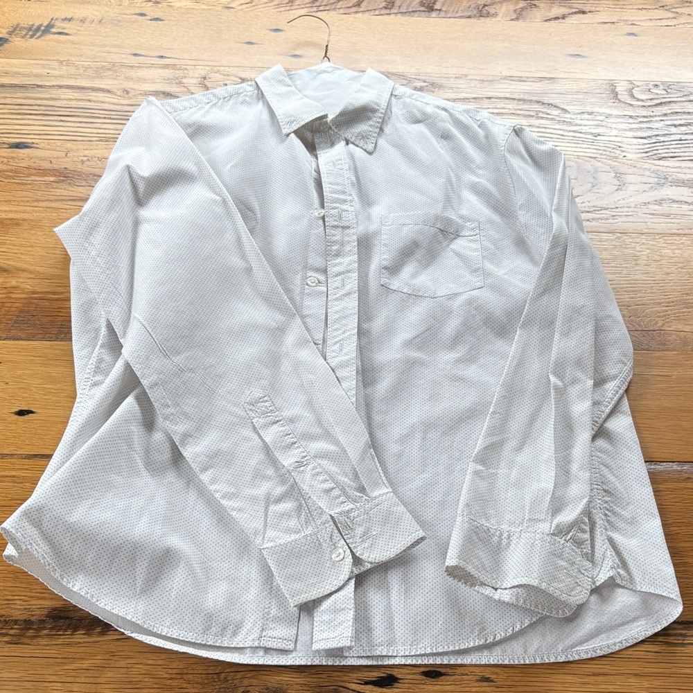 J. Crew White Polka Dot Men's Button Down Shirt - Large